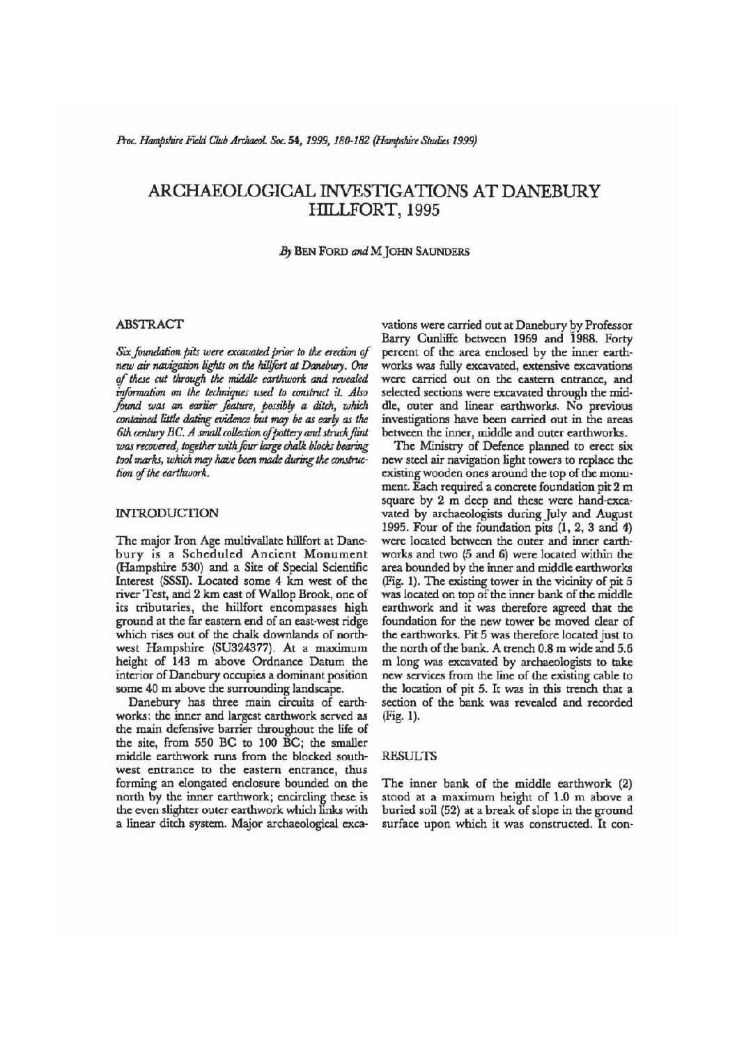 Archaeological investigations at Danebury hillfort, 1995