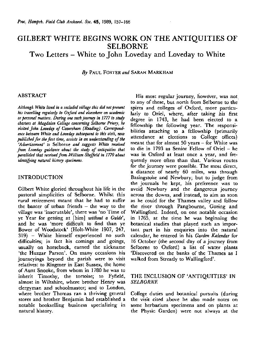 Gilbert White begins Work on the Antiquities of Selborne.