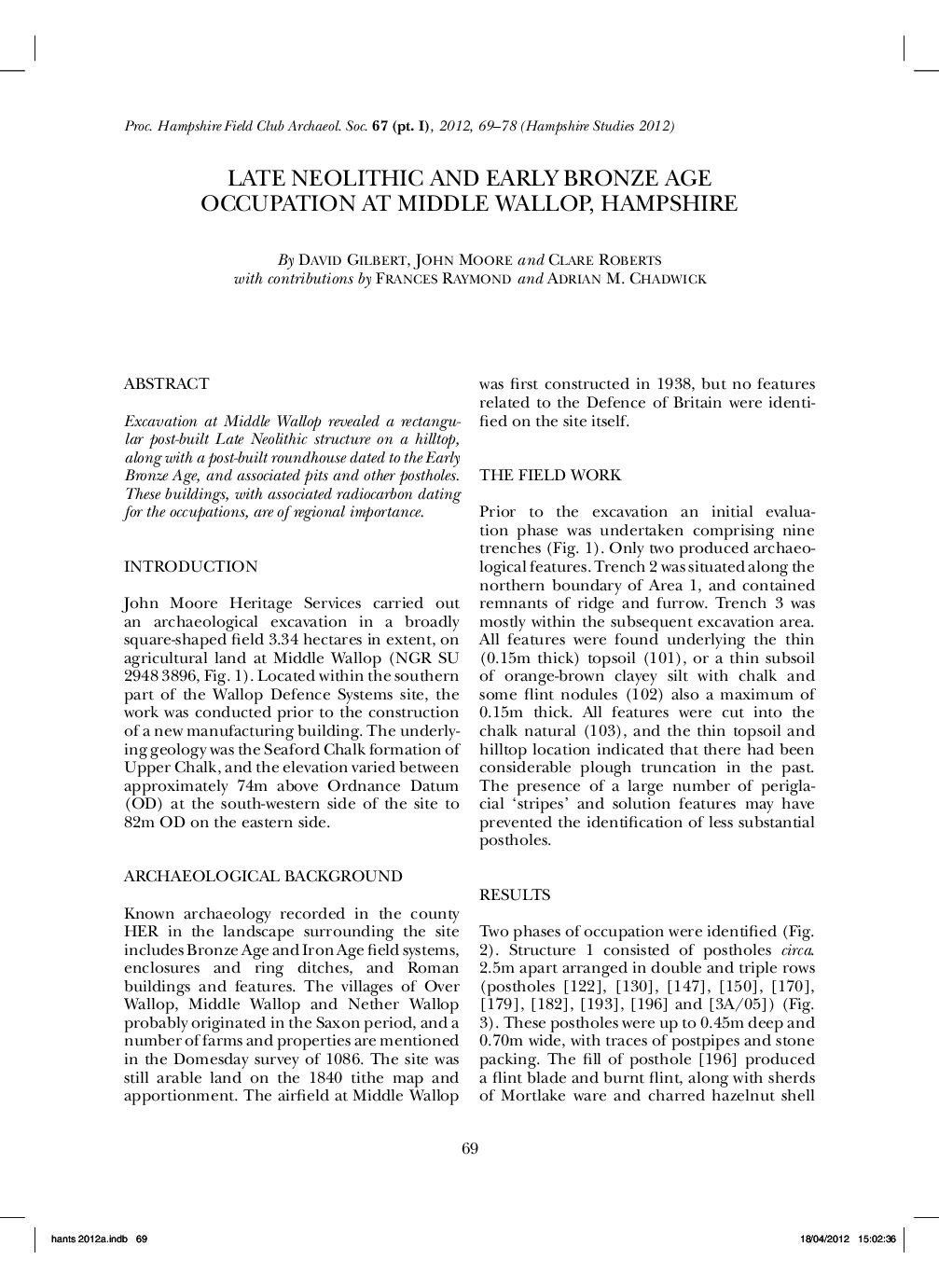 Late Neolithic and Early Bronze Age Occupation