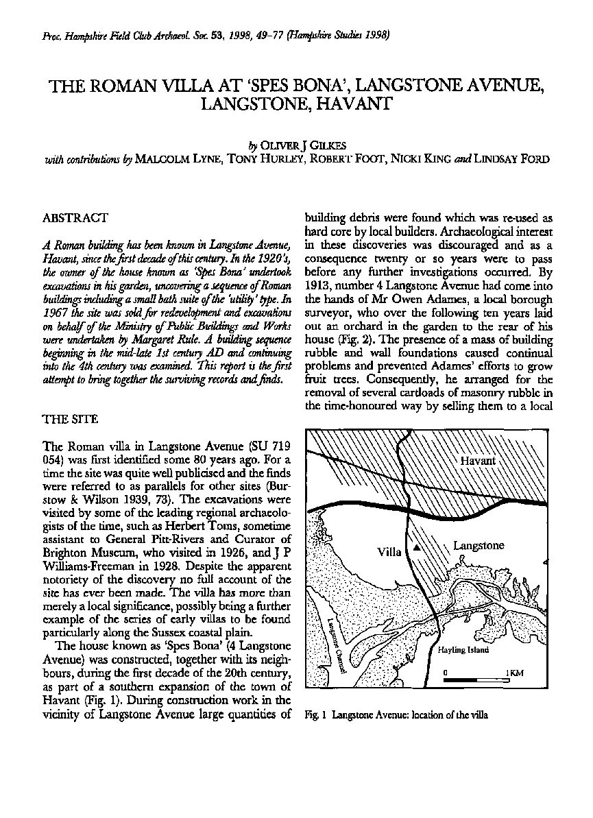 The Roman villa at ‘Spes Bona’, Lansgstone Avenue, Langstone, Havant