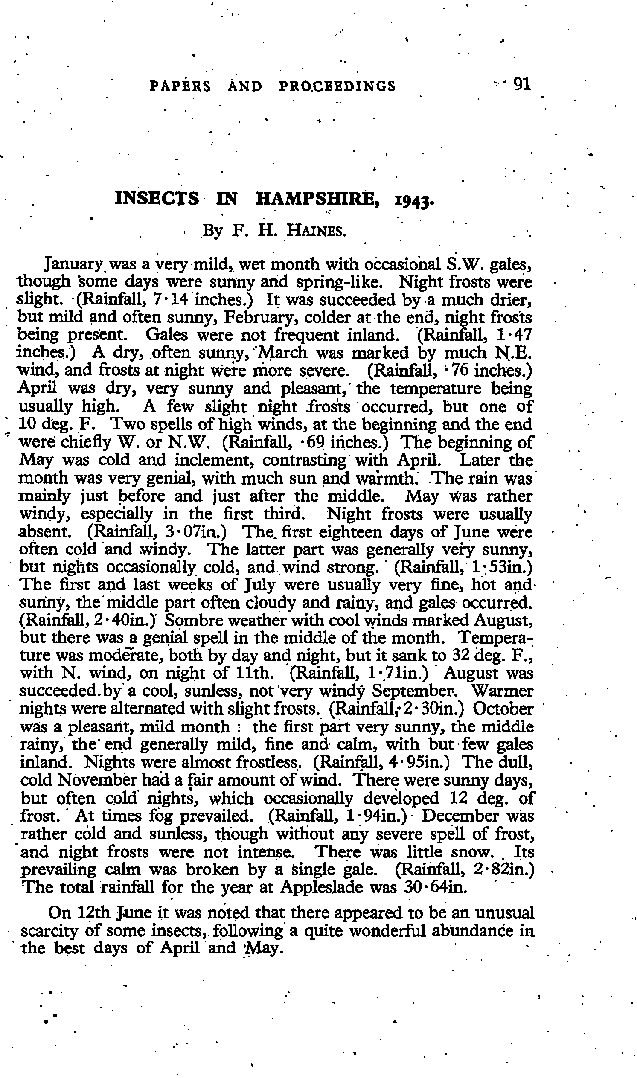 Insects in Hampshire, 1943