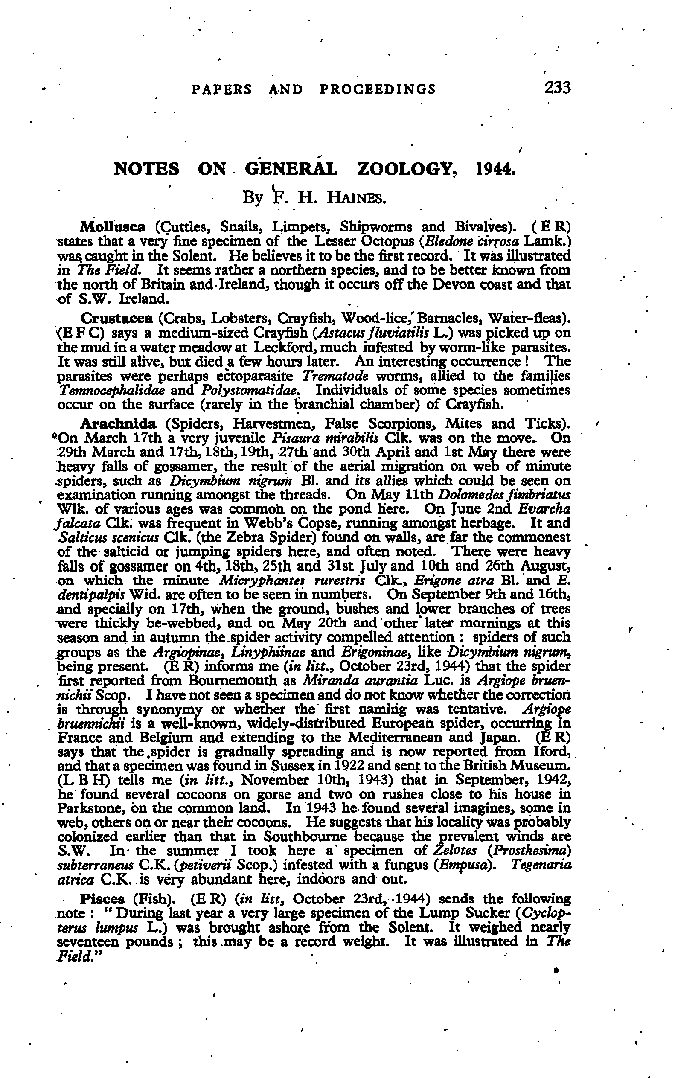 Notes on General Zoology, 1944