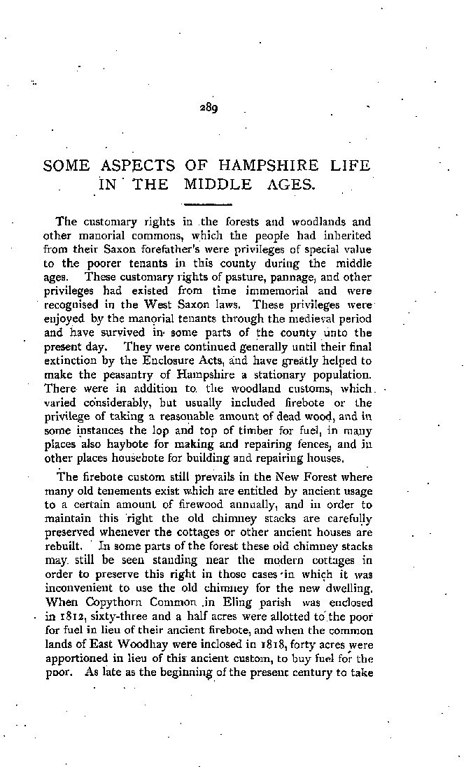 Some Aspects of Hampshire Life in the Middle Ages