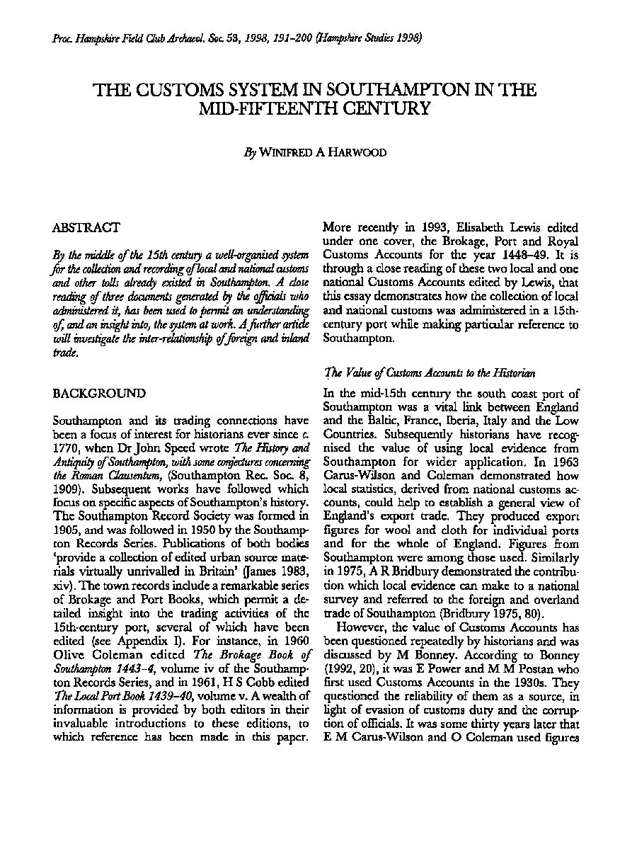The customs system in Southampton in the mid-fifteenth century