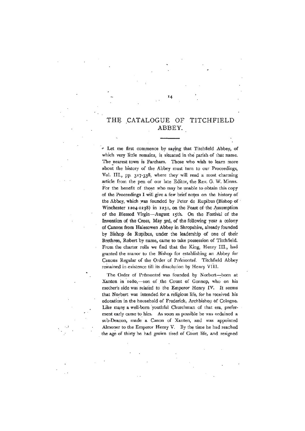 The Catalogue of Titchfield Abbey