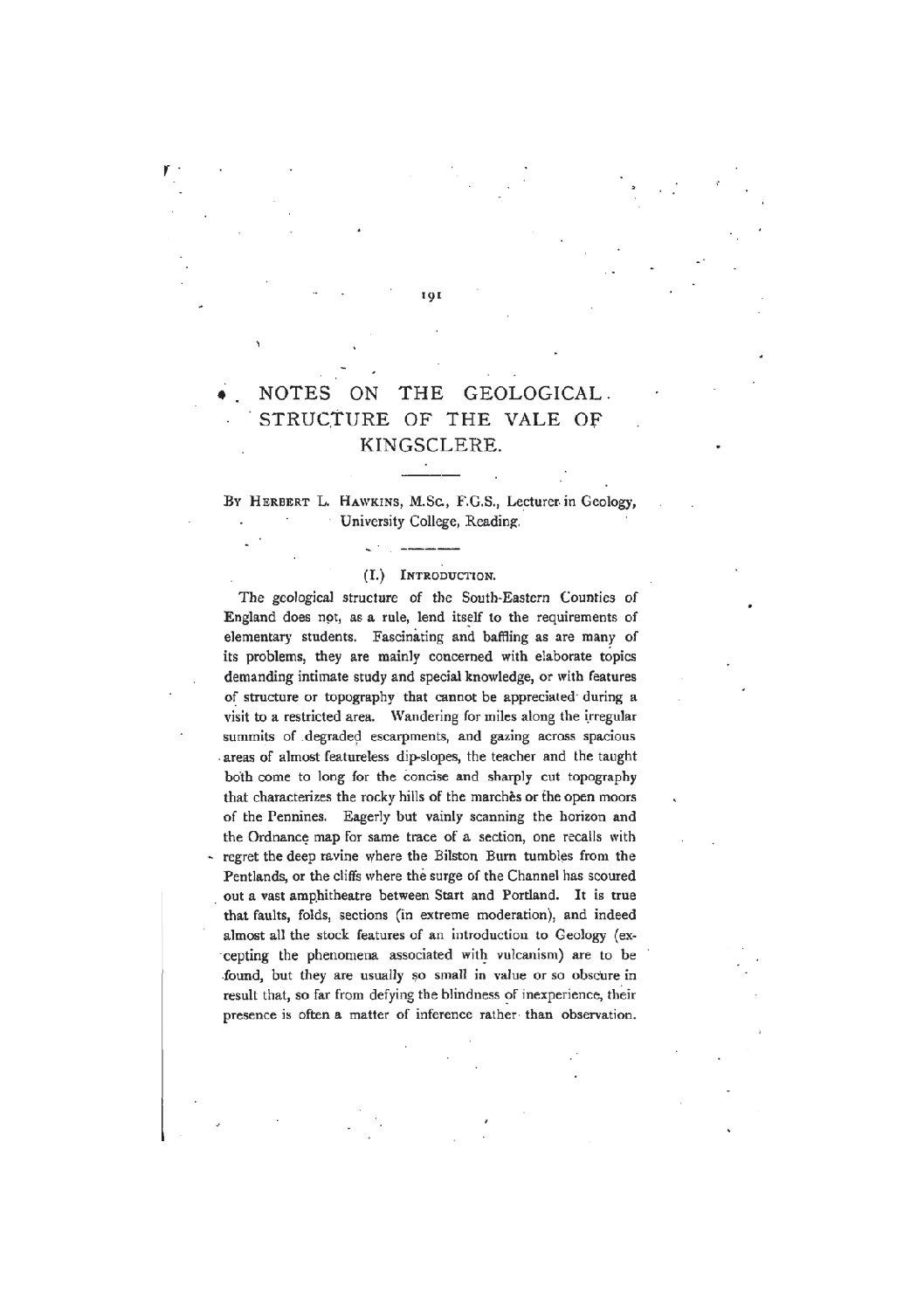Notes on the Geological Structure of the Vale of Kingsclere