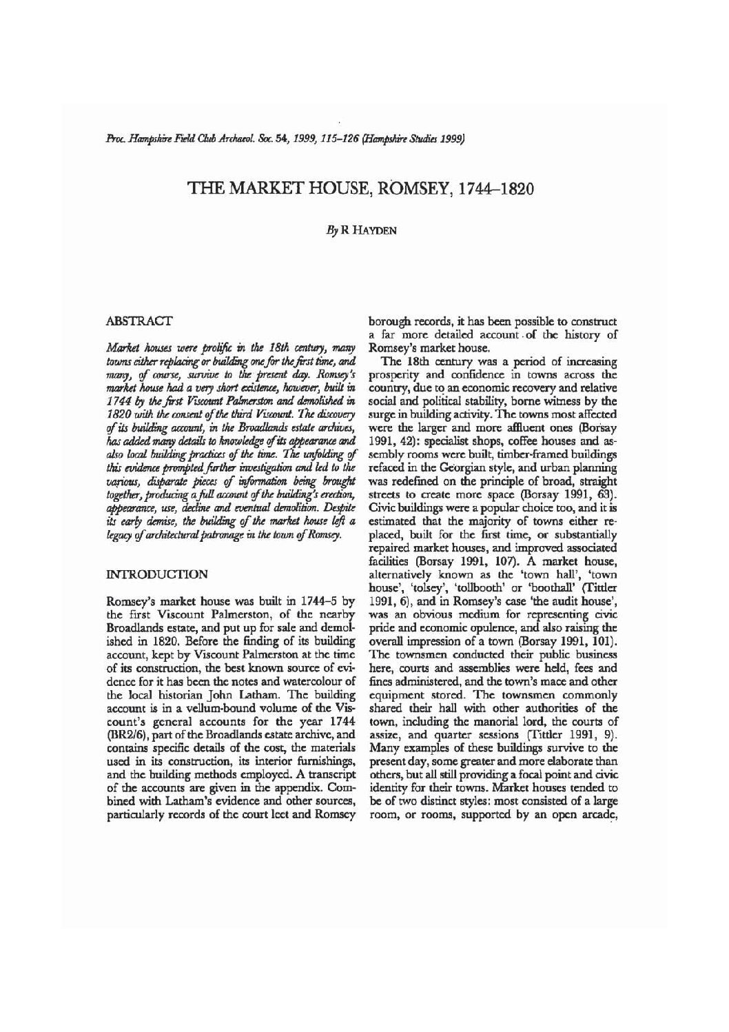 The market house, Romsey, 1744-1820