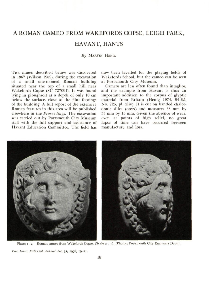 A Roman Cameo from Wakeford’s Copse, Leigh Park, Havant, Hants
