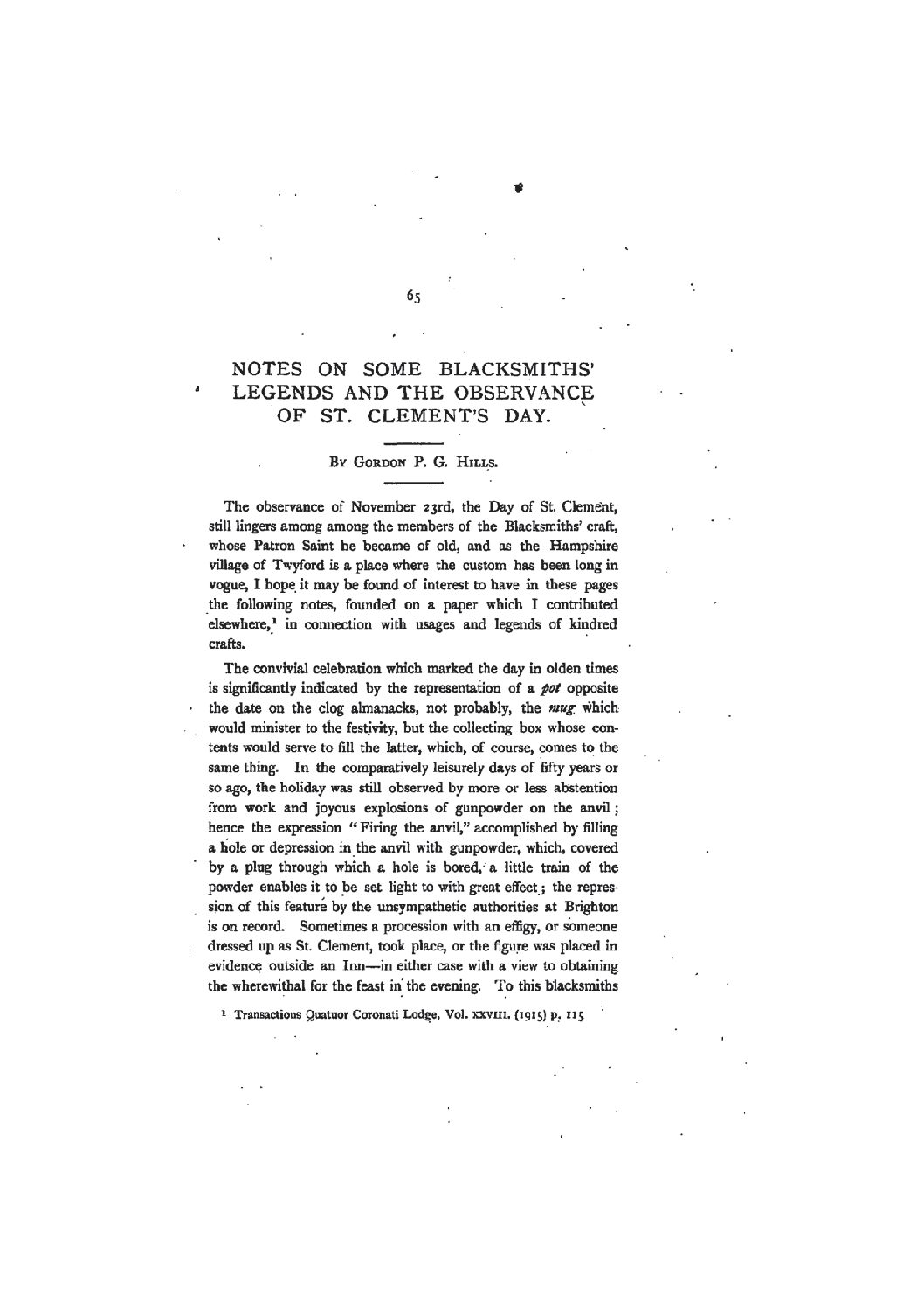 Notes on Some Blacksmiths’ Legends and the Observance of St Clement’s Day
