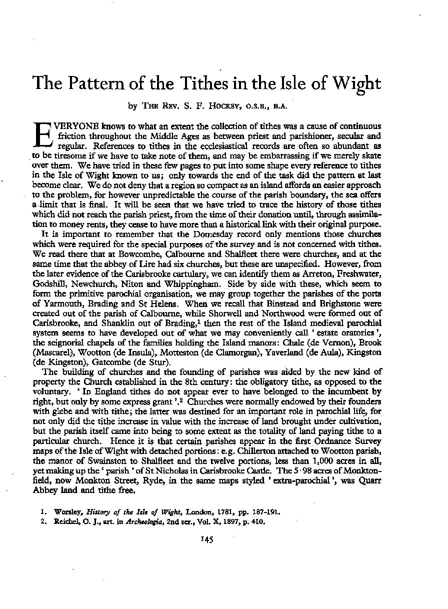 The Pattern of Tithes in the Isle of Wight