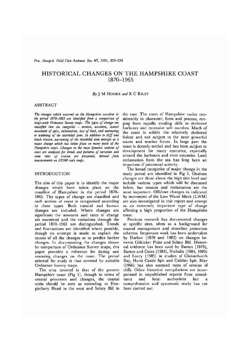 Historical changes on the Hampshire coast, 1870-1965