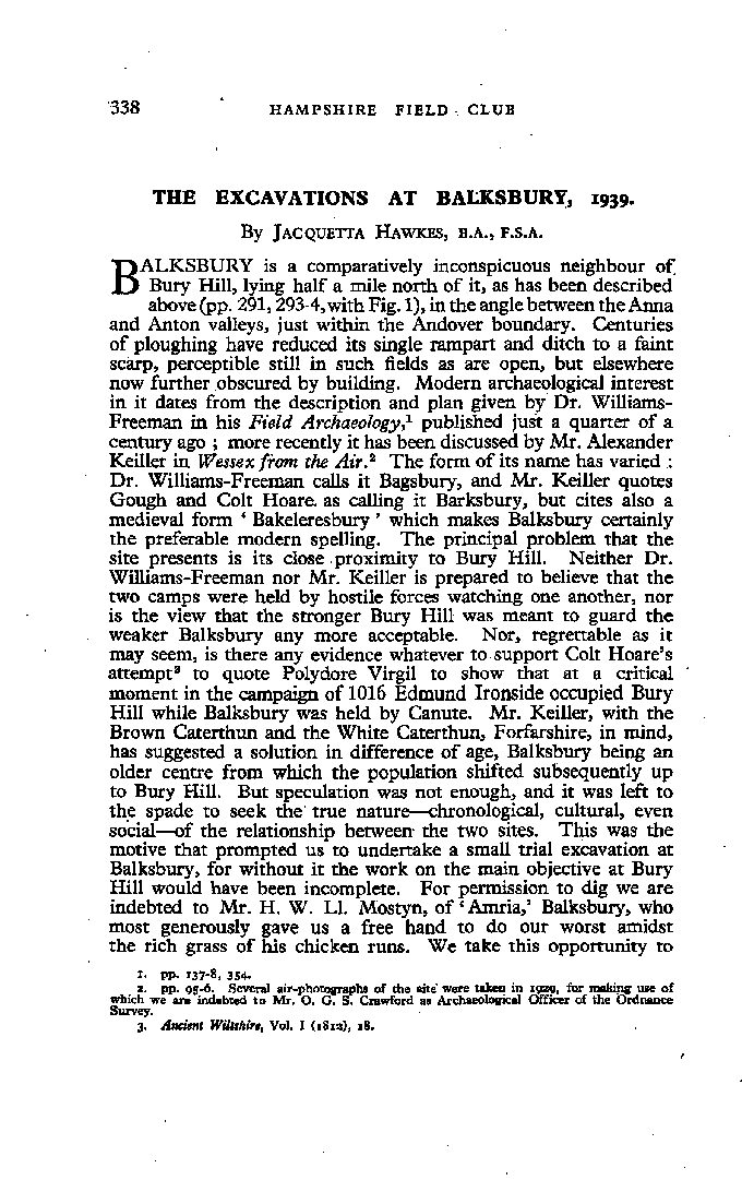 The Excavations at Balksbury