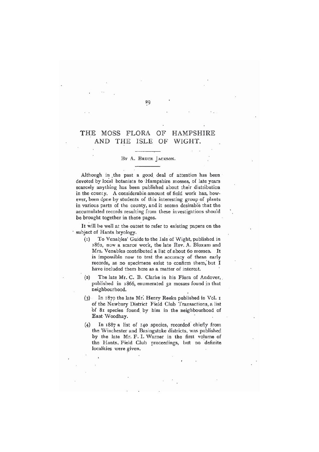 The Moss Flora of Hampshire and the Isle of Wight
