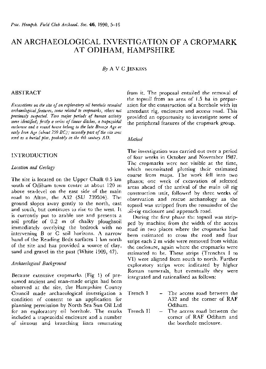 An Archaeological Investigation of a Cropmark at Odiham, Hampshire