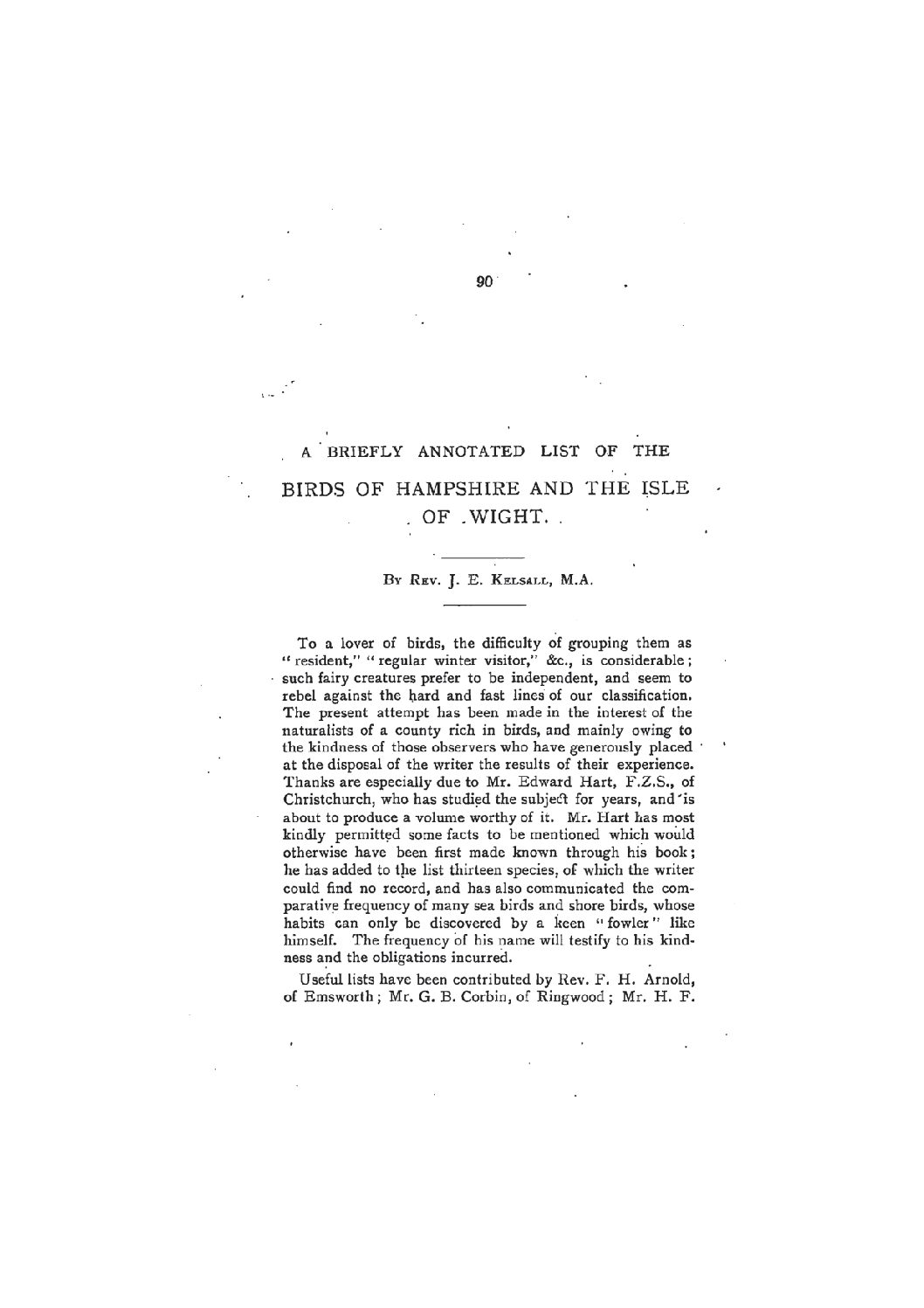 Annotated List of the Birds of Hampshire and the Isle of Wight