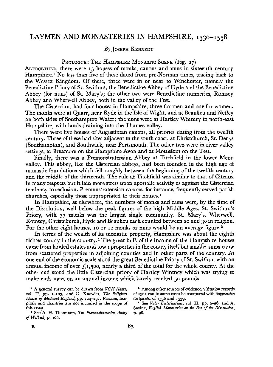 Laymen and Monastries in Hampshire, 1530-1558