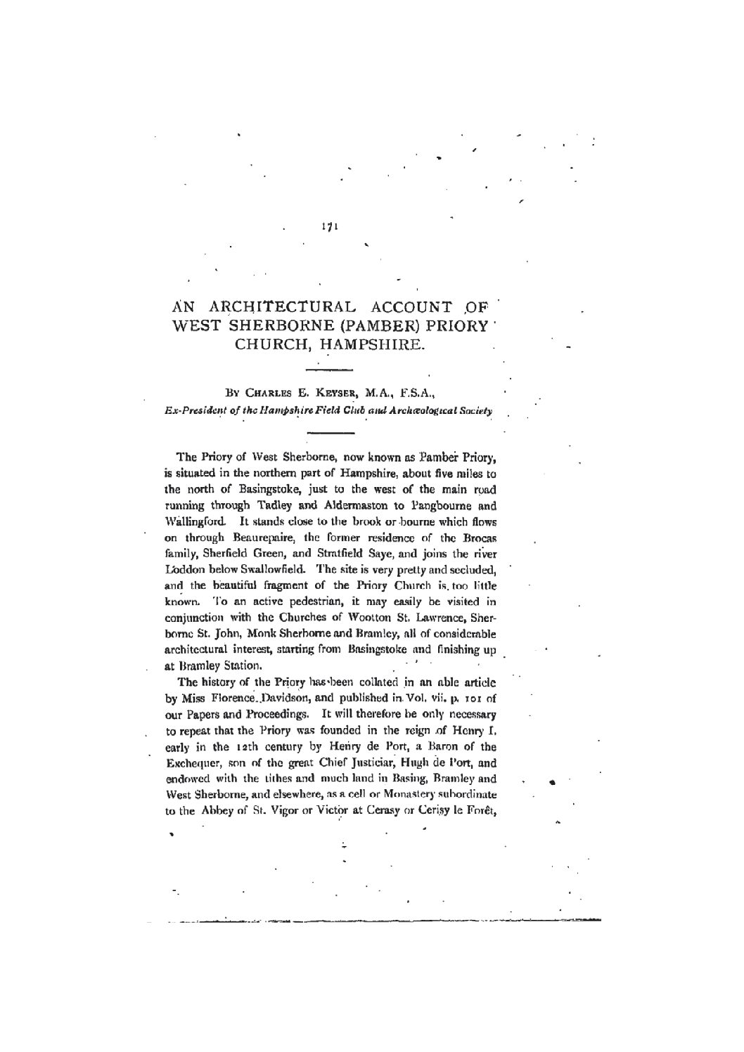 An Architectural Account of West Sherborne (Pamber) Priory Church, Hampshire