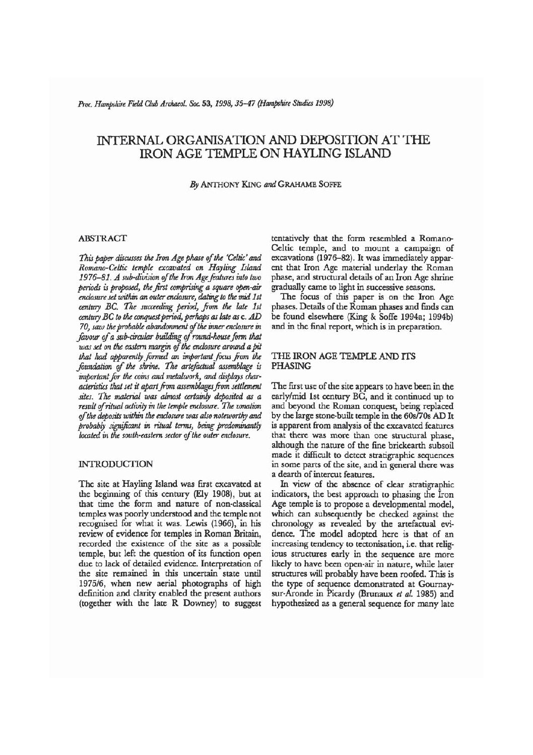 Internal organisation and deposition at the Iron Age temple on Hayling Island