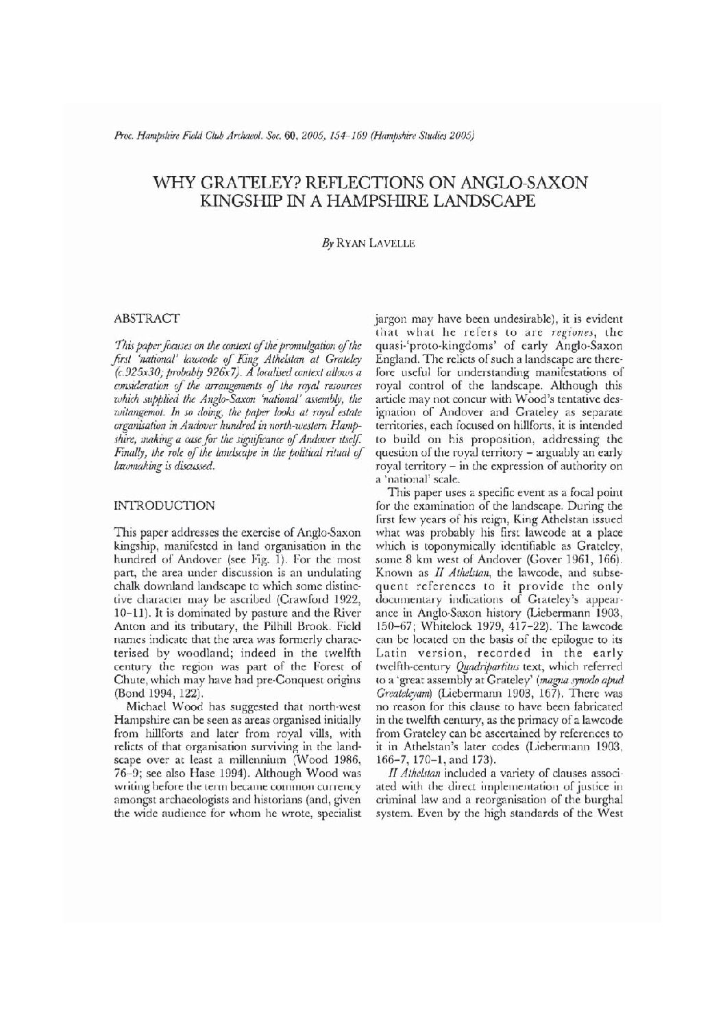 Why Grateley? Reflections on Anglo-Saxon Kingship in a Hampshire Landscape