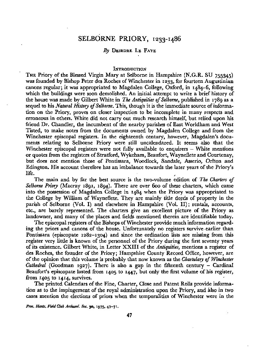 Selborne Priory, 1233-1486