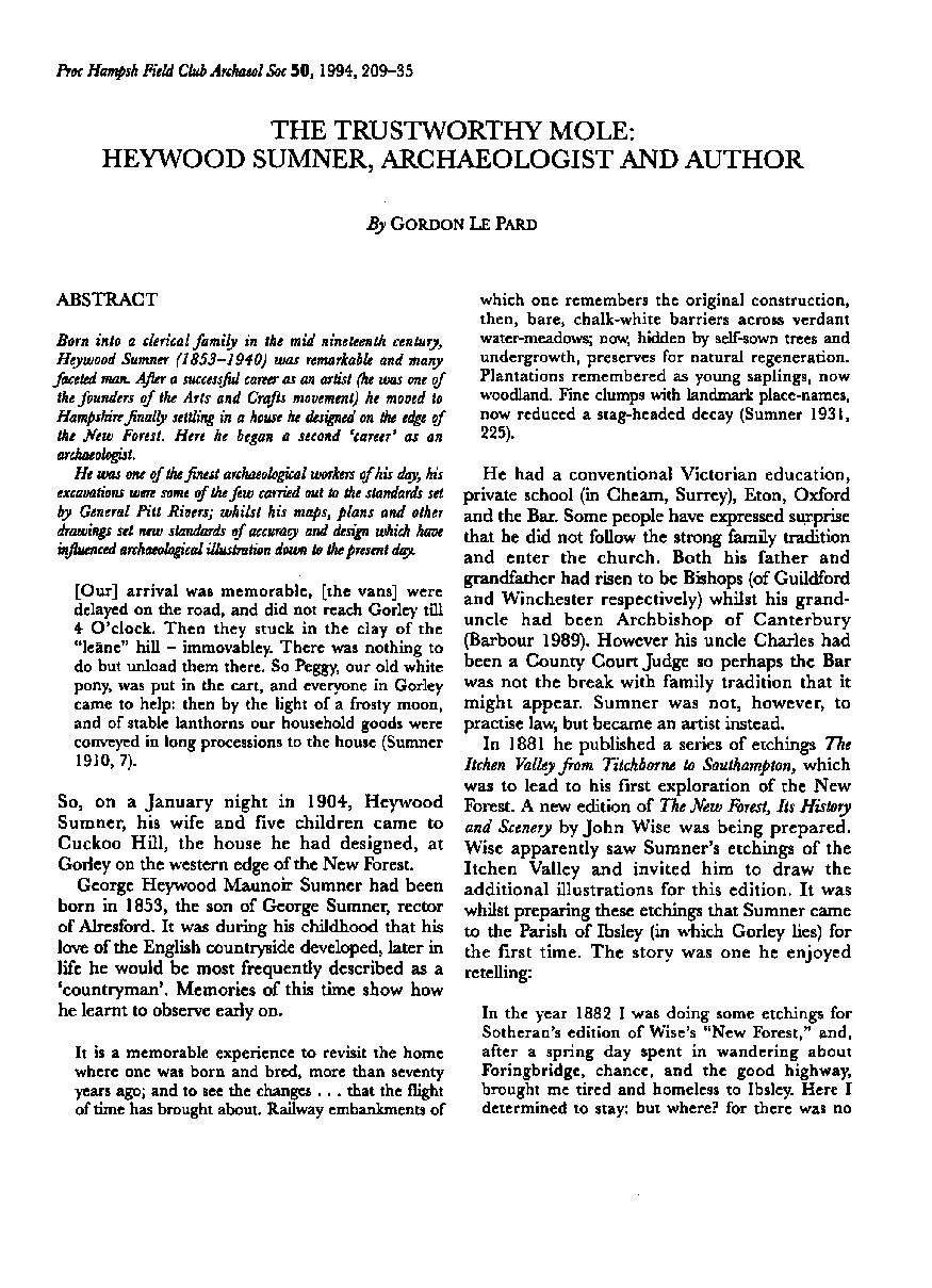 The Trustworthy Mole: Heywood Sumner, archaeologist and author