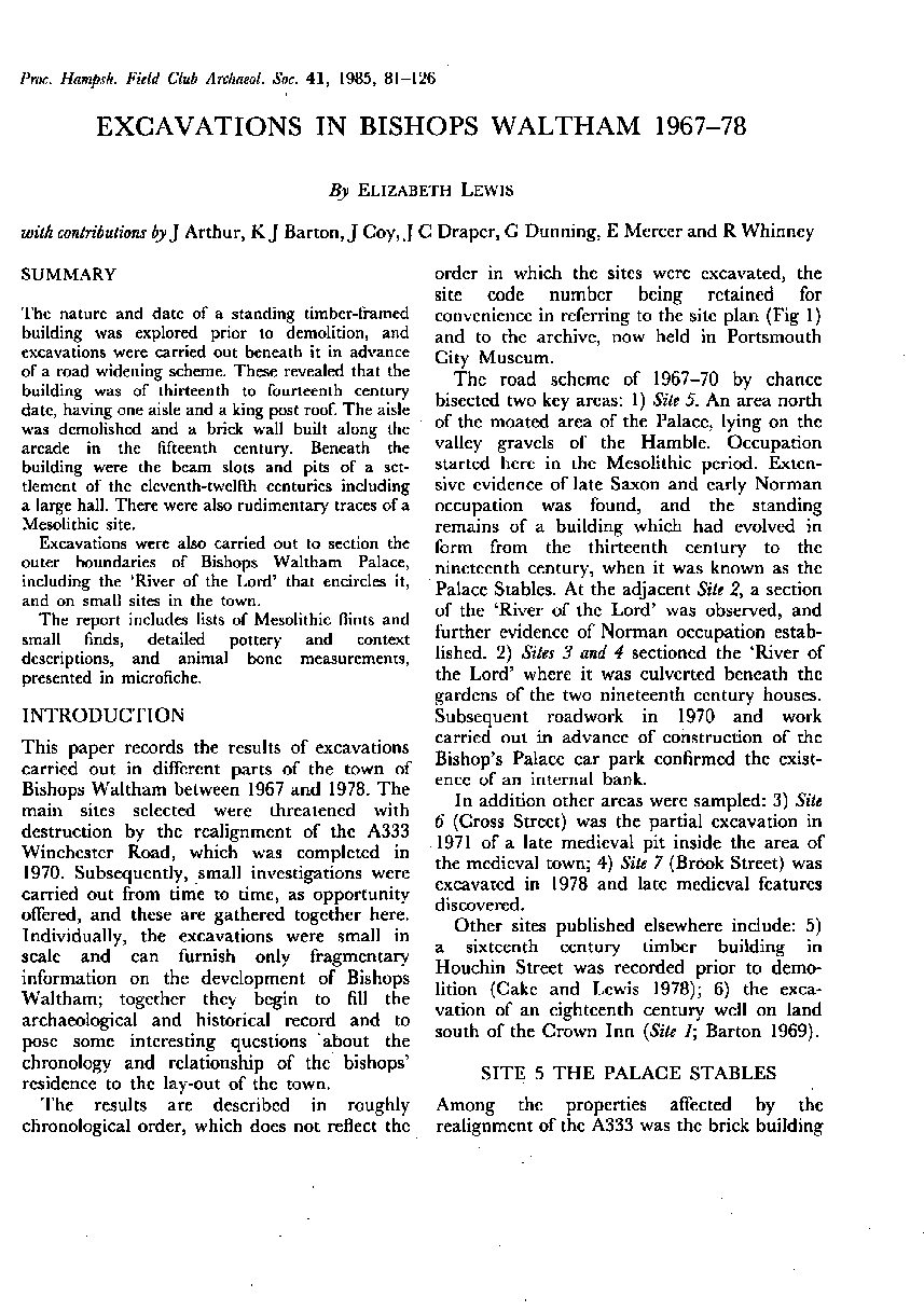 Excavations in Bishops Waltham, 1967-8