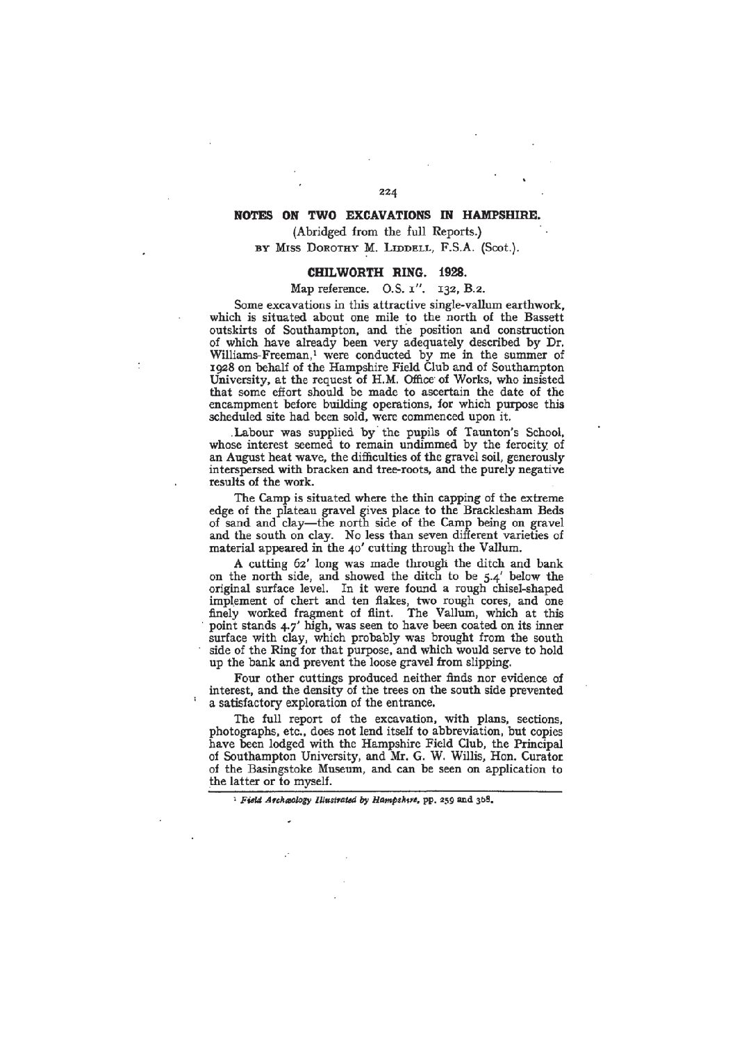 Notes on Two Excavations in Hampshire