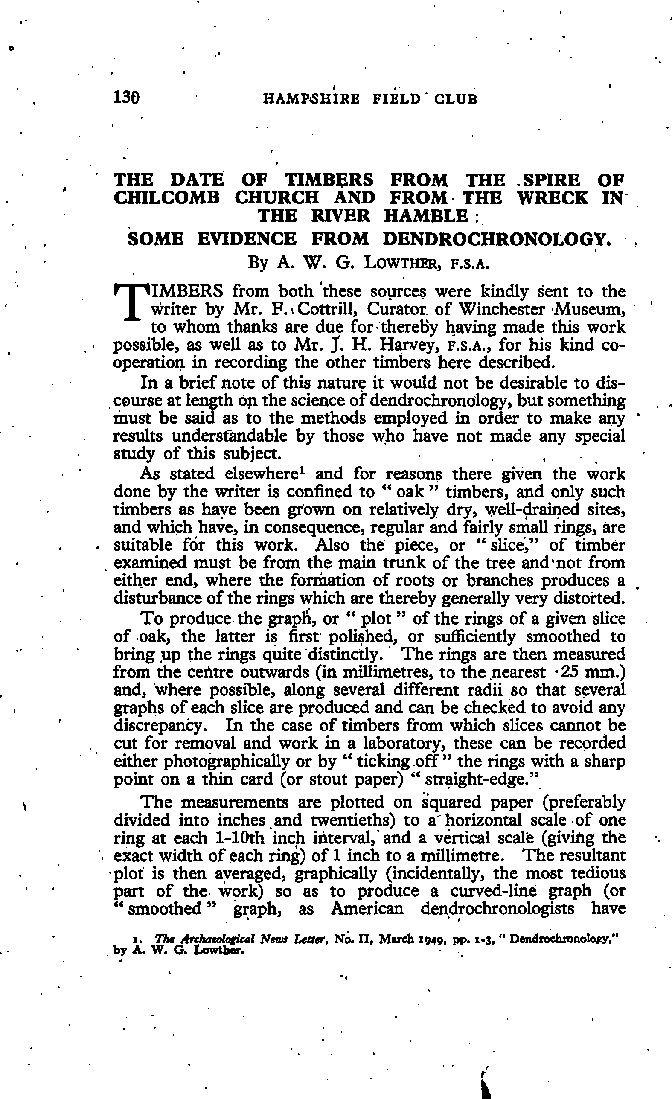 The Date of Timbers from the Spire of Chilcomb Church and from the Wreck in the River Hamble: Some Evidence from Dendrochronology