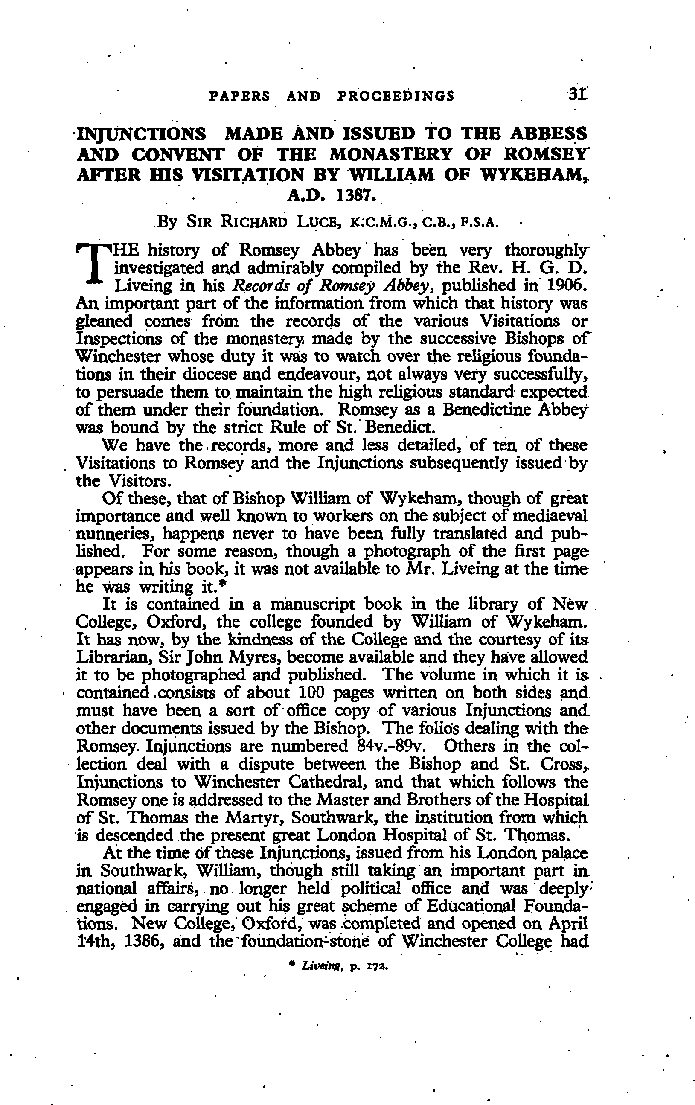 Injunctions to the Abbess and Convent of Romsey by William of Wykeham, A.D. 1387
