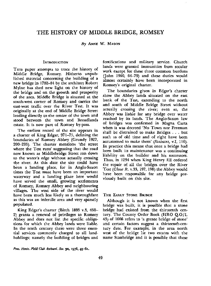 The history of Middle Bridge, Romsey
