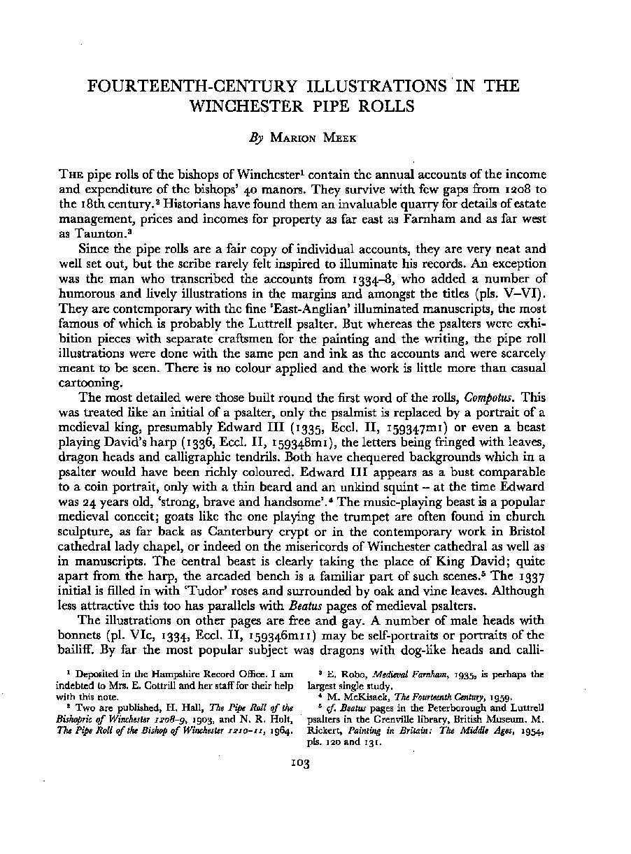 Fourteenth-century Illustrations in the Winchester Pipe Rolls