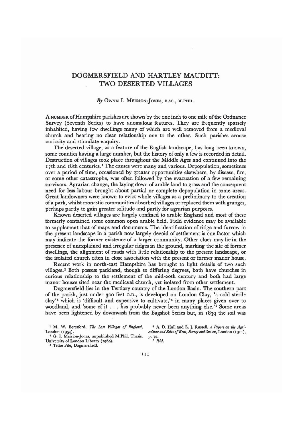 Dogmersfield and Hartley Mauditt: Two Deserted Villages