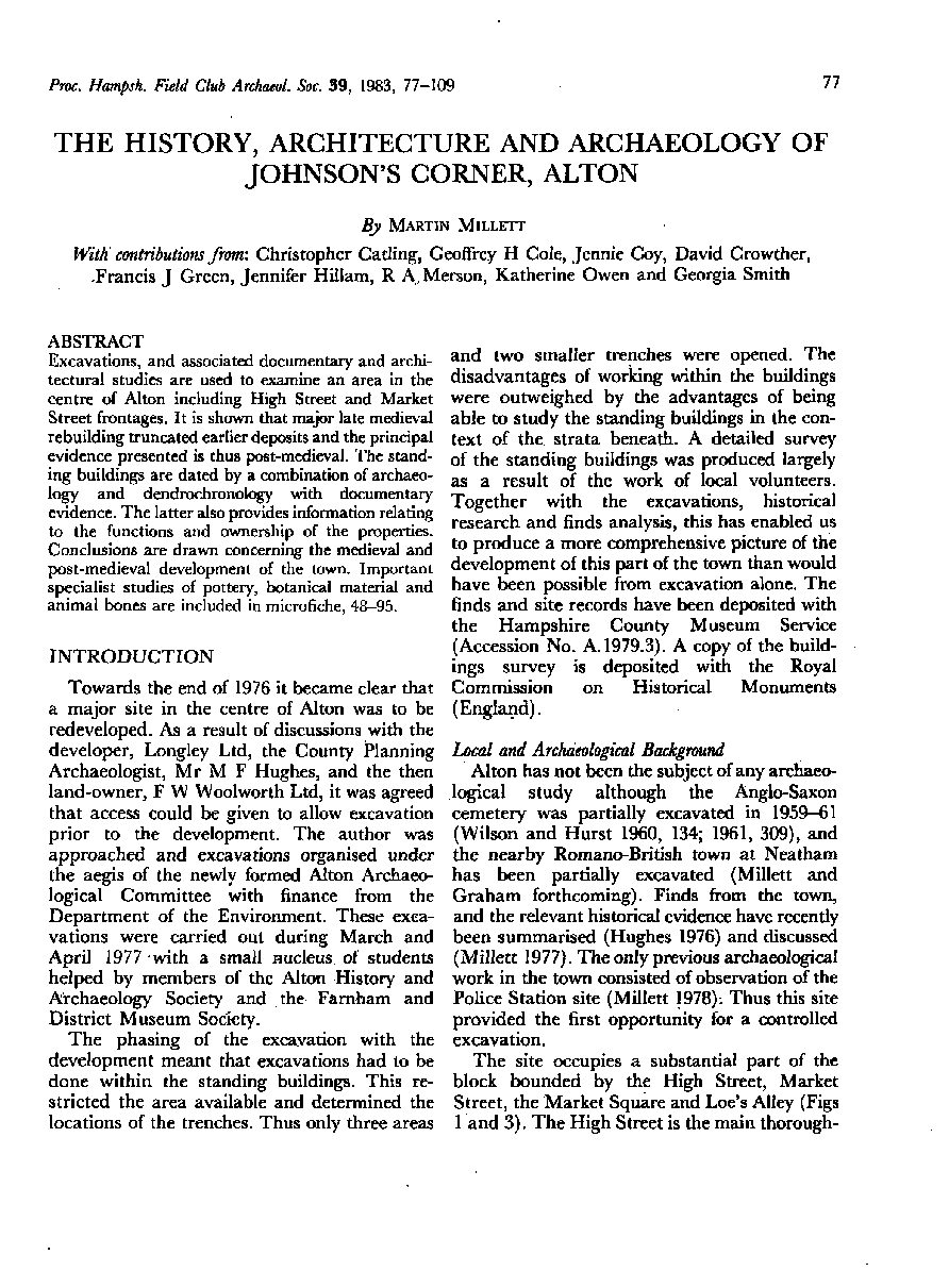 The History, Architecture and Archaeology of Johnson’s Corner, Alton