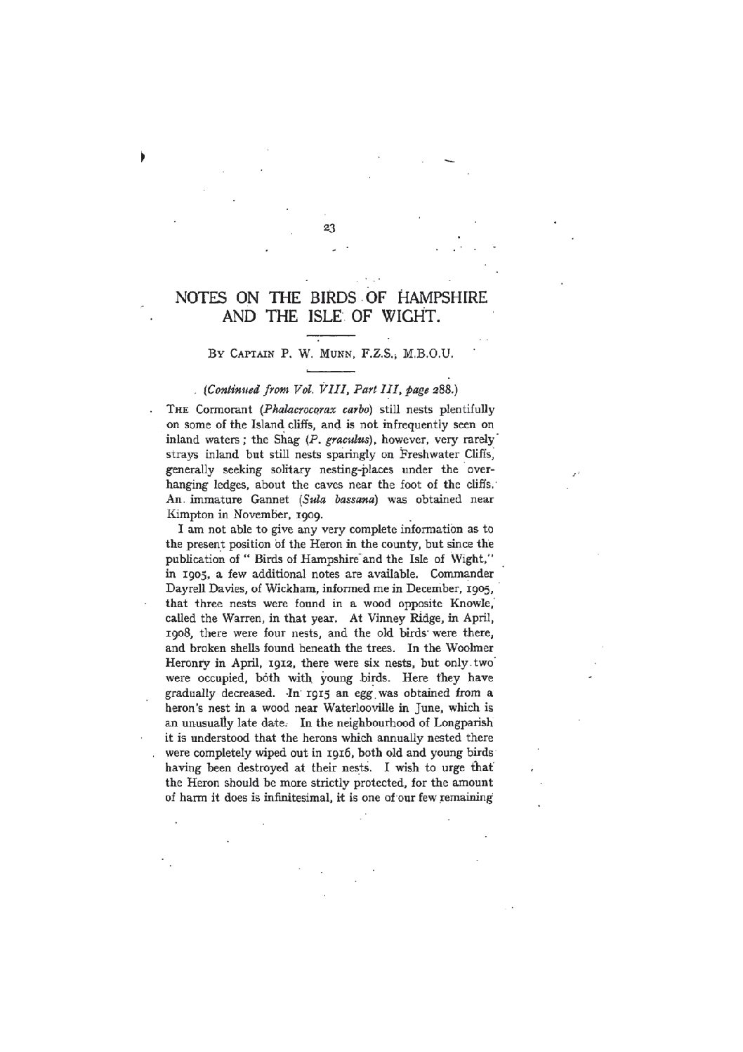 Notes on the Birds of Hampshire and the Isle of Wight