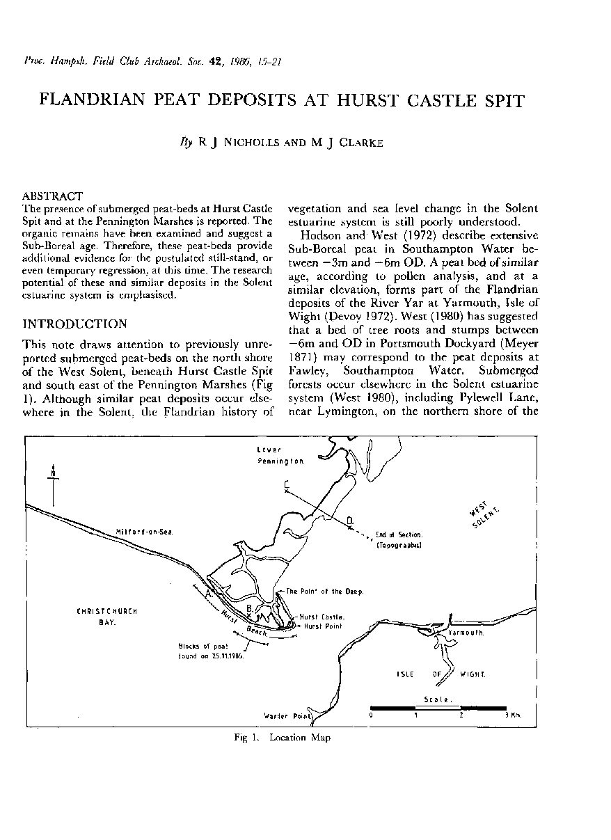 Flandrian Peat Deposits at Hurst Castle Spit