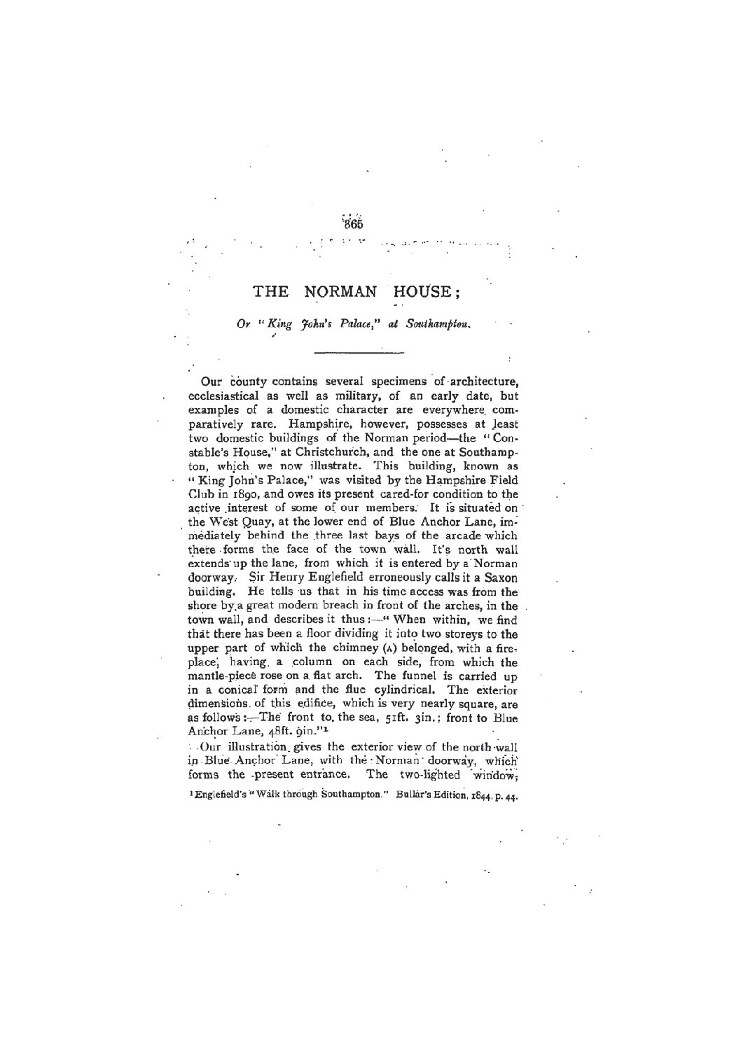 The Norman House: or, King John’s Palace at Southampton