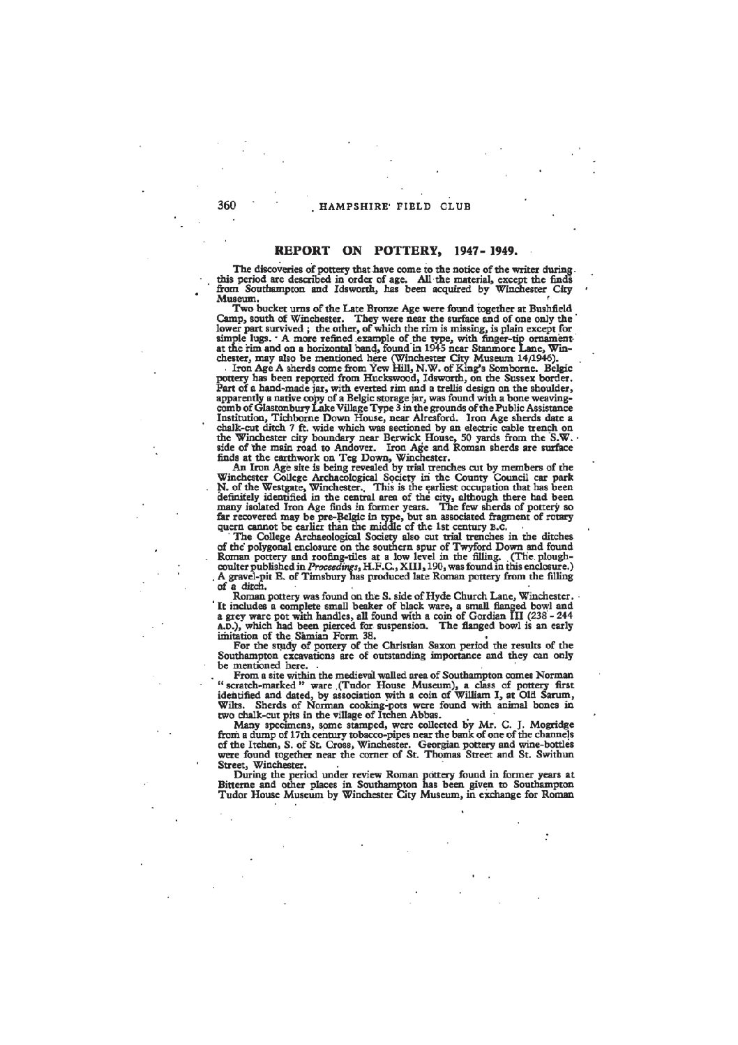 Report on pottery