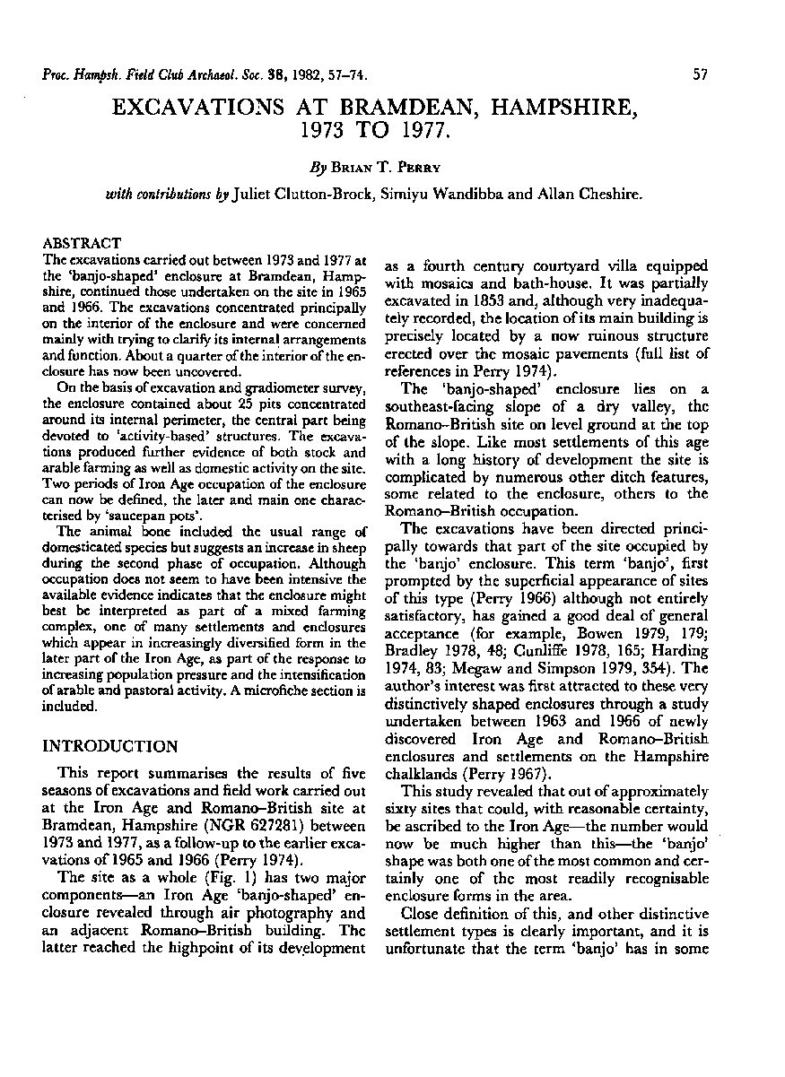 Excavations at Bramdean, Hampshire, 1973 to 1977