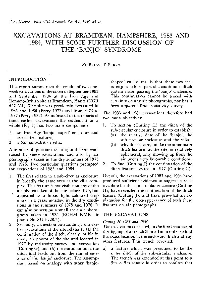 Excavations at Bramdean, Hampshire, 1983 and 1984, with some Further Discussion of the ‘Banjo’ Syndrome