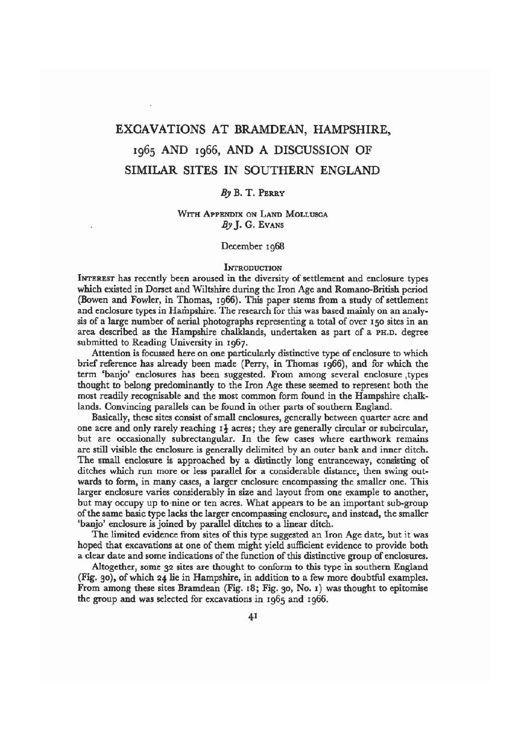 Excavations at Bramsdean, Hampshire, 1965 and 1966, and a Discussion of Similar Sites in Southern England