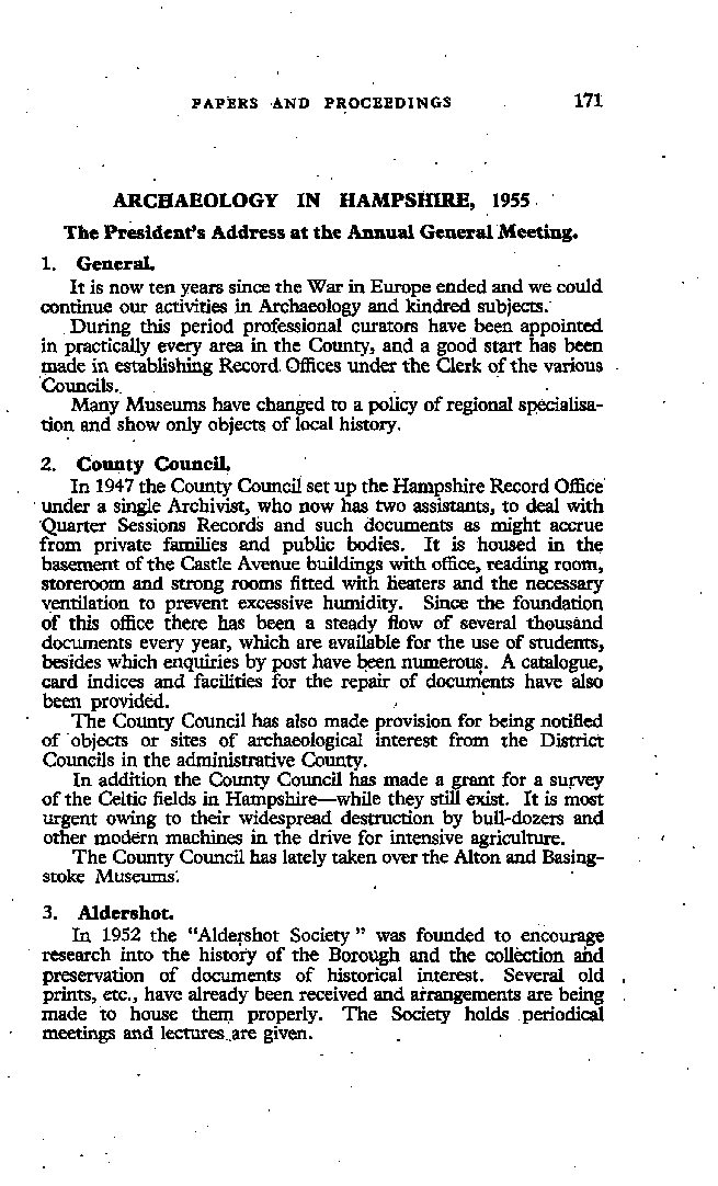Archaeology in Hampshire, 1955: The President’s Address at the Annual General Meeting