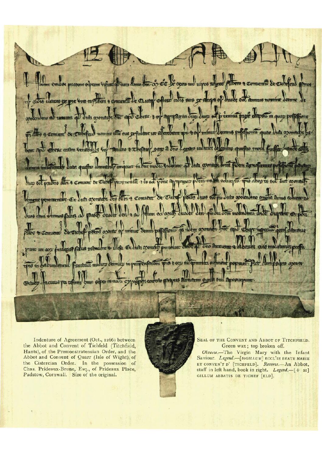 On an Ancient Deed between the Abbot of Titchfield and the Monks of Quarr