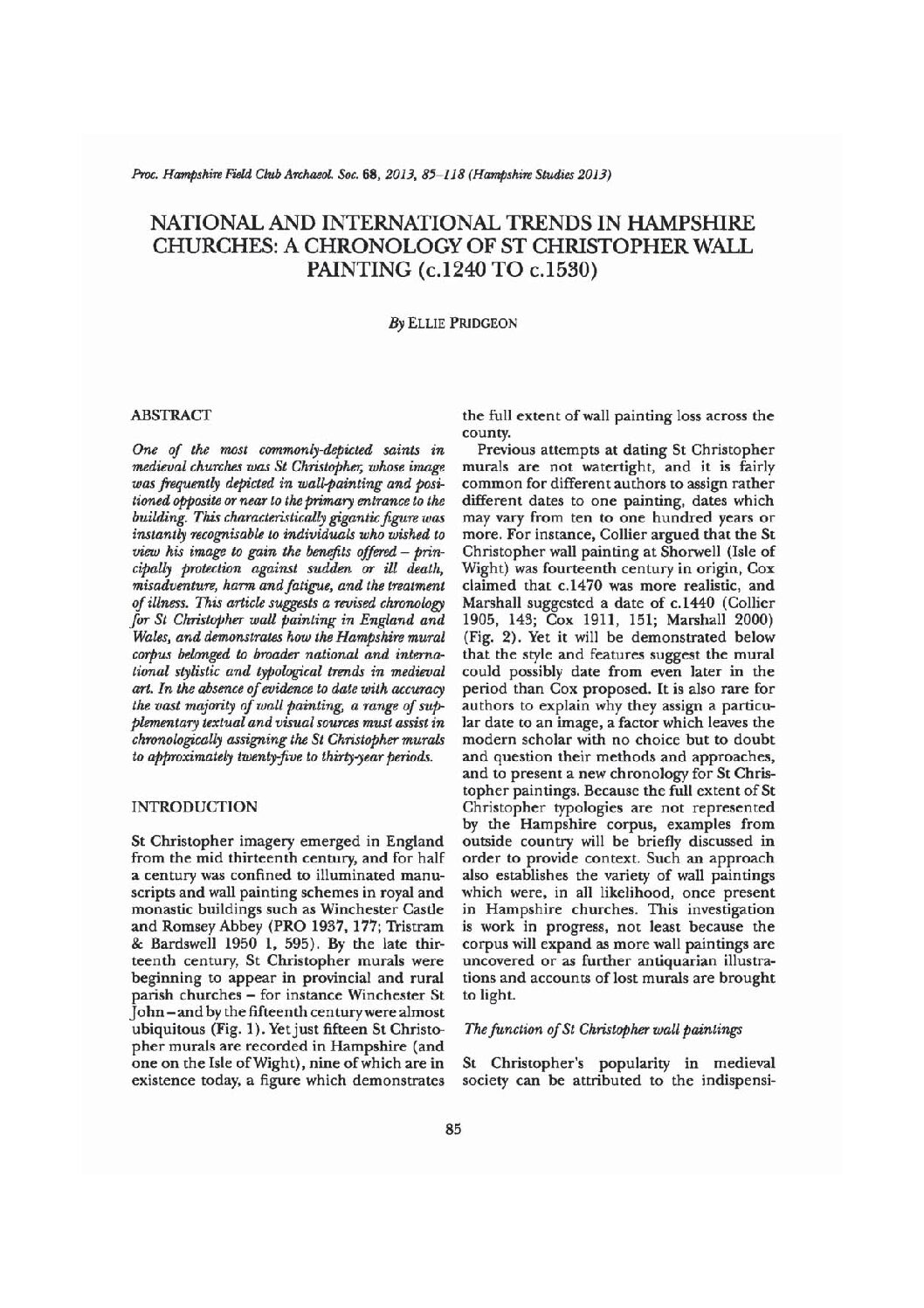 National and International Trends in Hampshire Churches: A Chronology of St Christopher Wall Painting (c.1240 to c.1530)