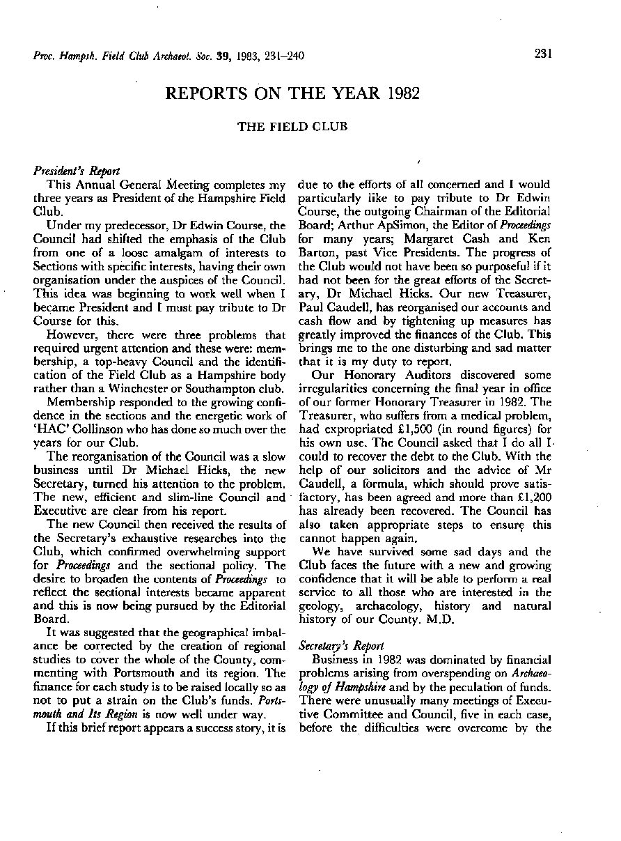 Reports on the Year 1982