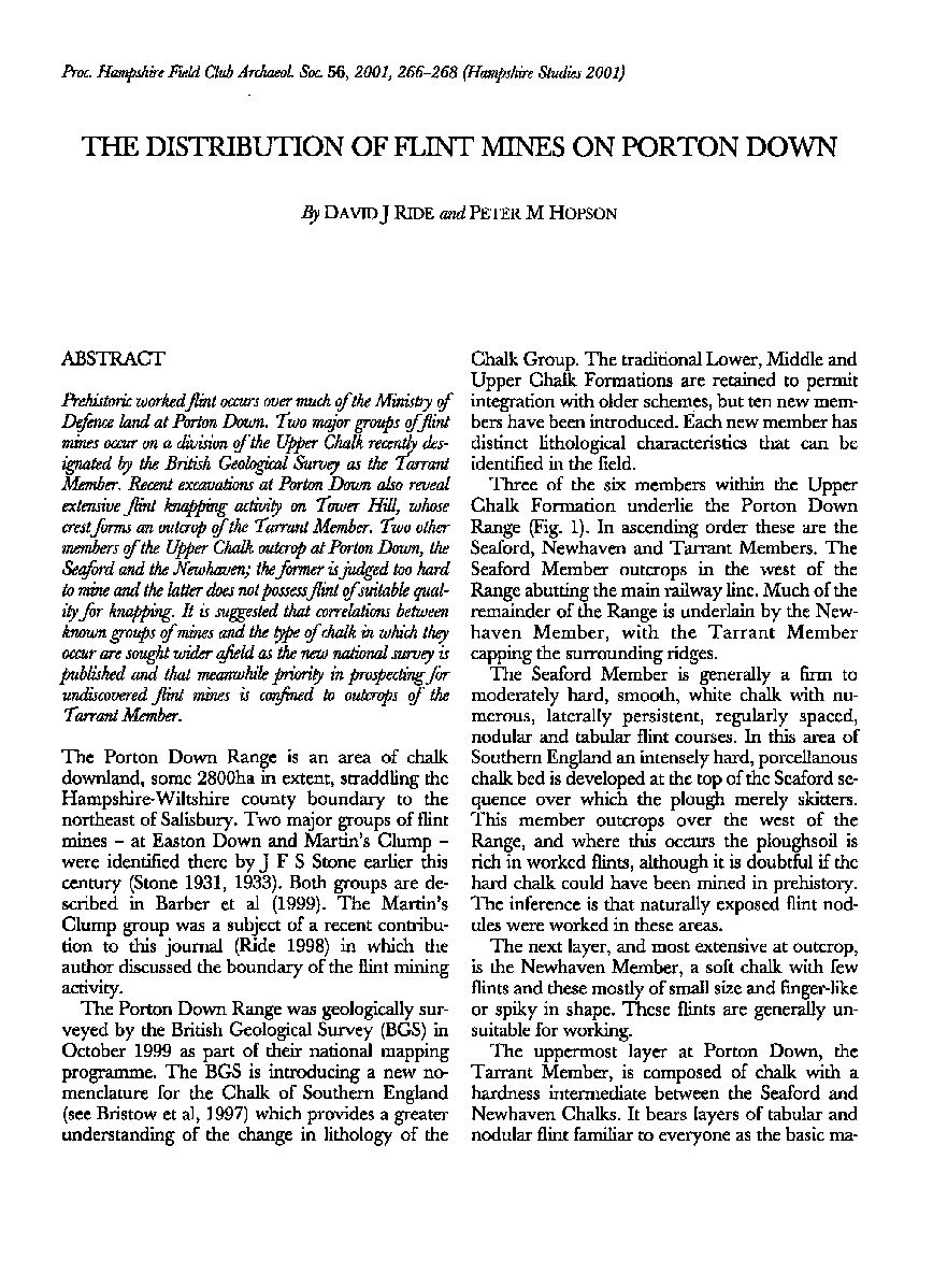 The distribution of flint mines on Porton Down