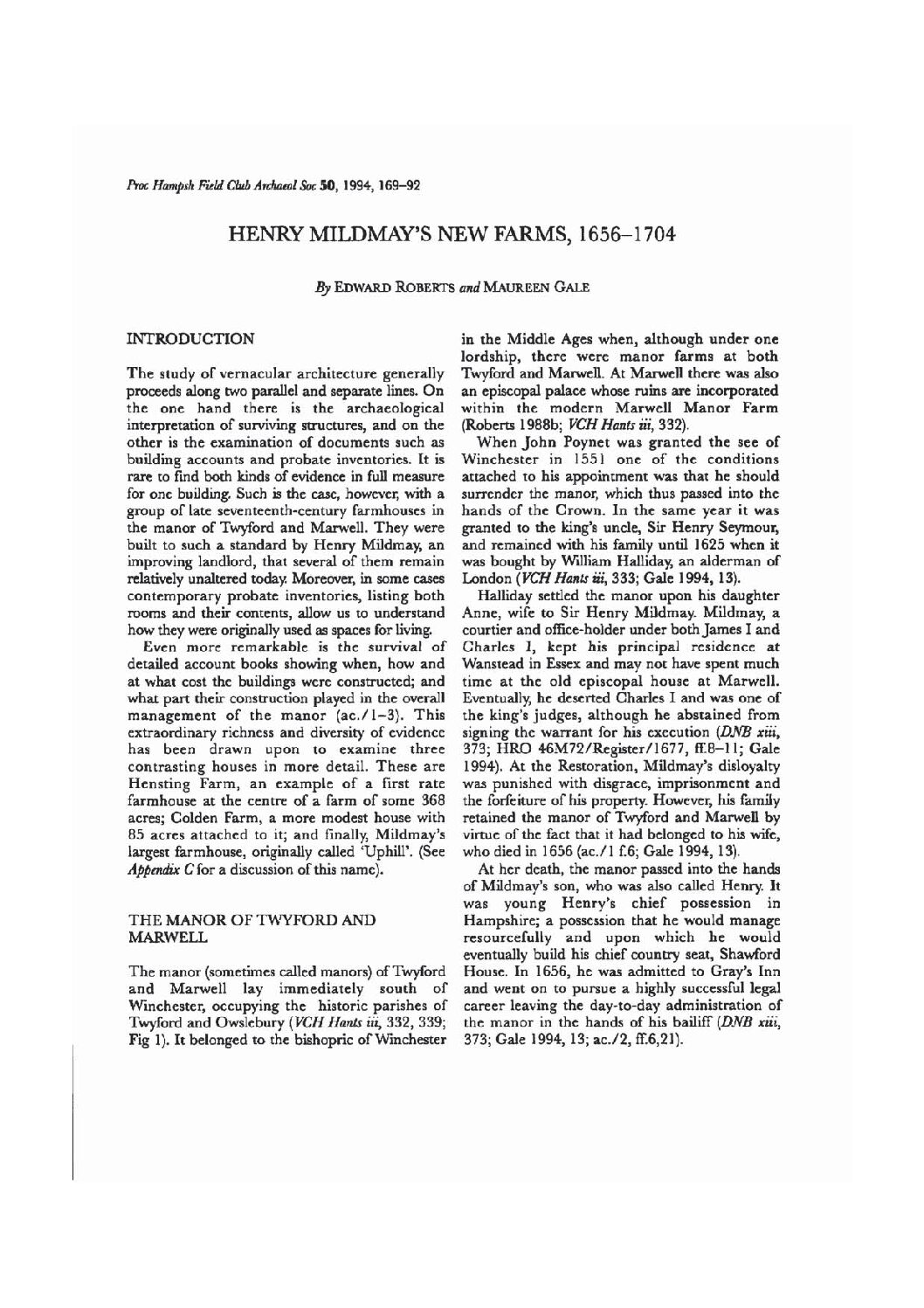 Henry Mildmay’s New Farms, 1656-1704