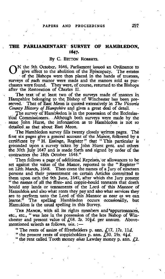 The Parliamentary Survey of Hambledon
