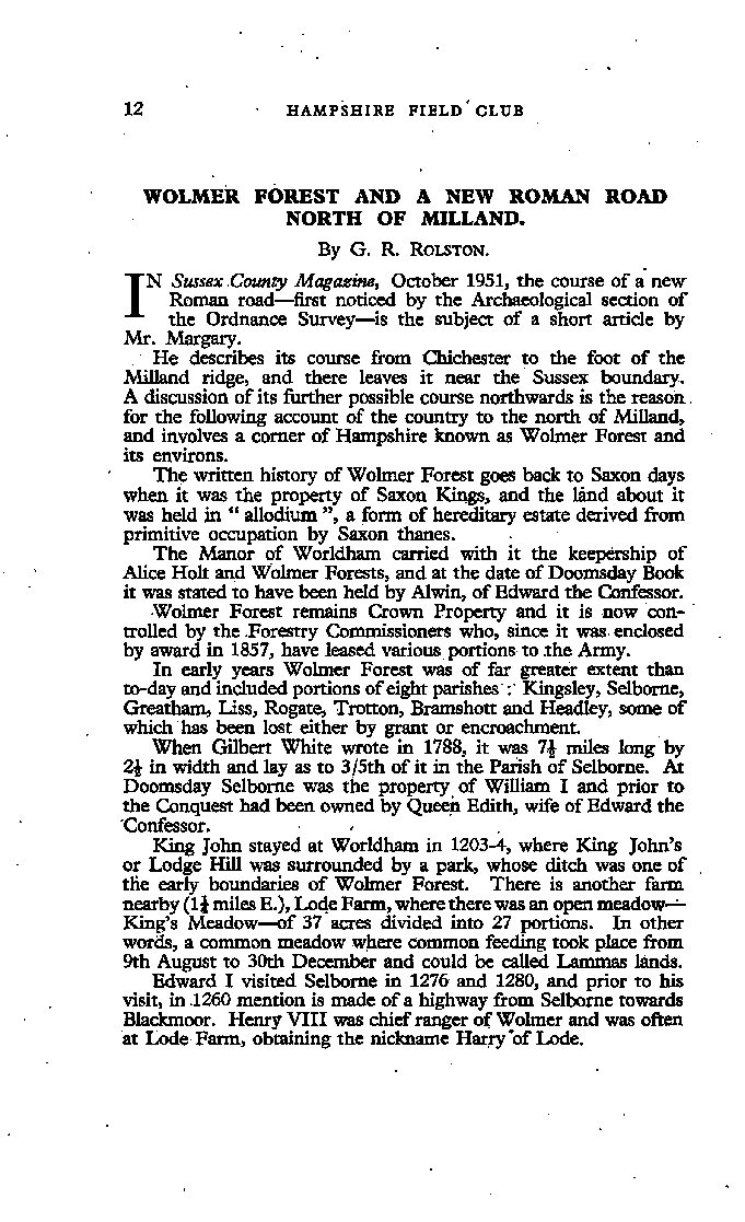 Wolmer Forest and a New Roman Road North of Milland