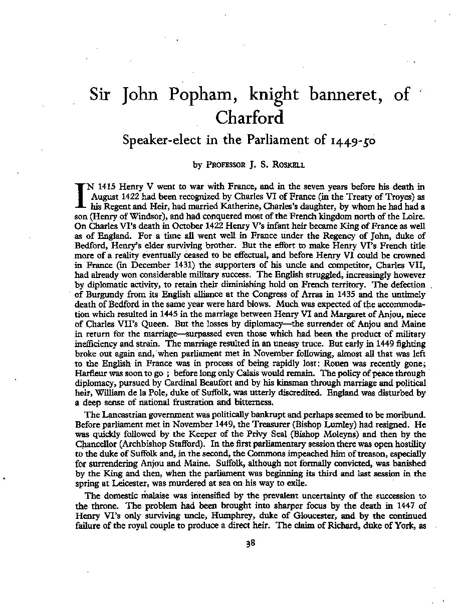 Sir John Popham, Knight Banneret of Charford