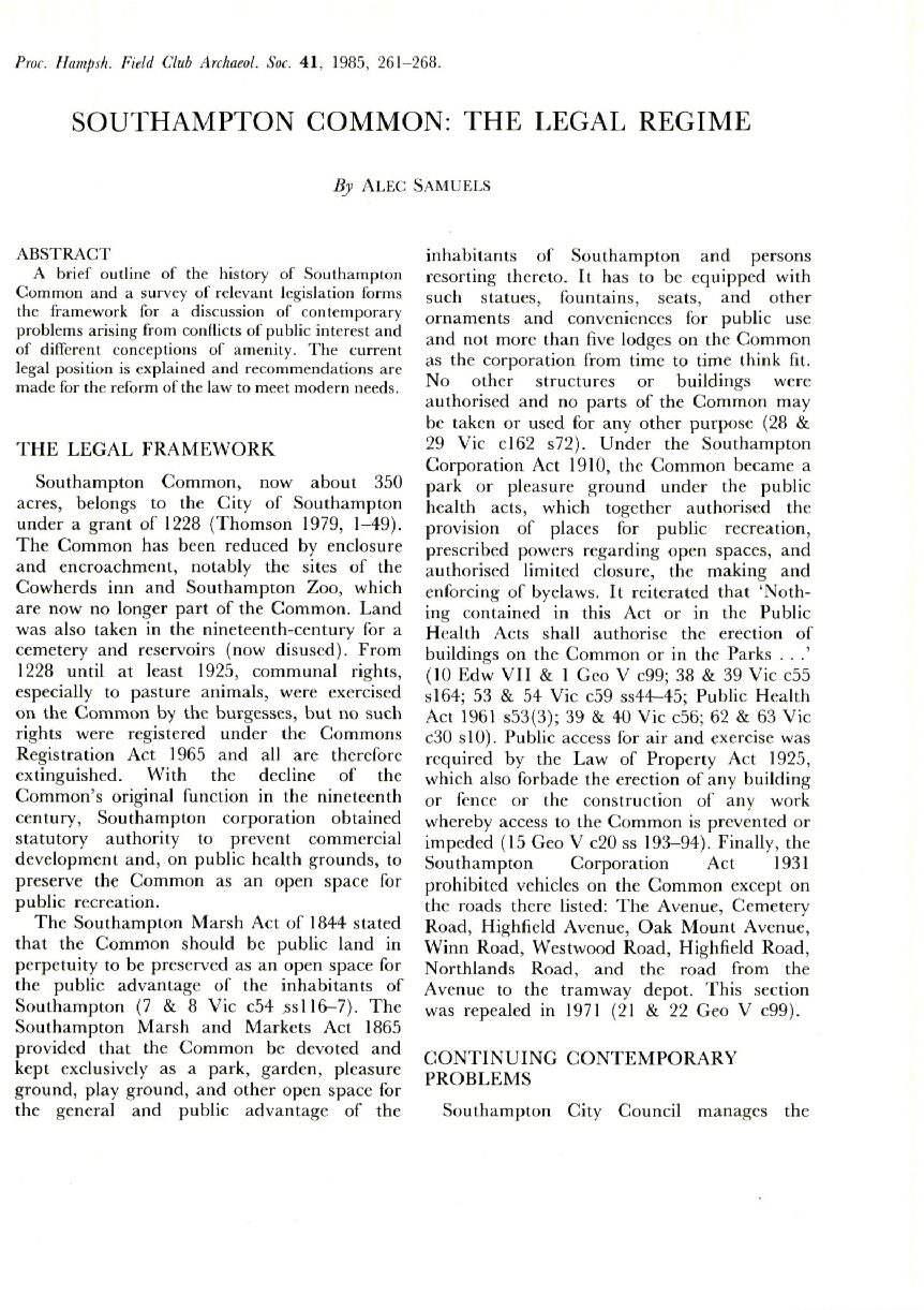 Southampton Common: the Legal Regime